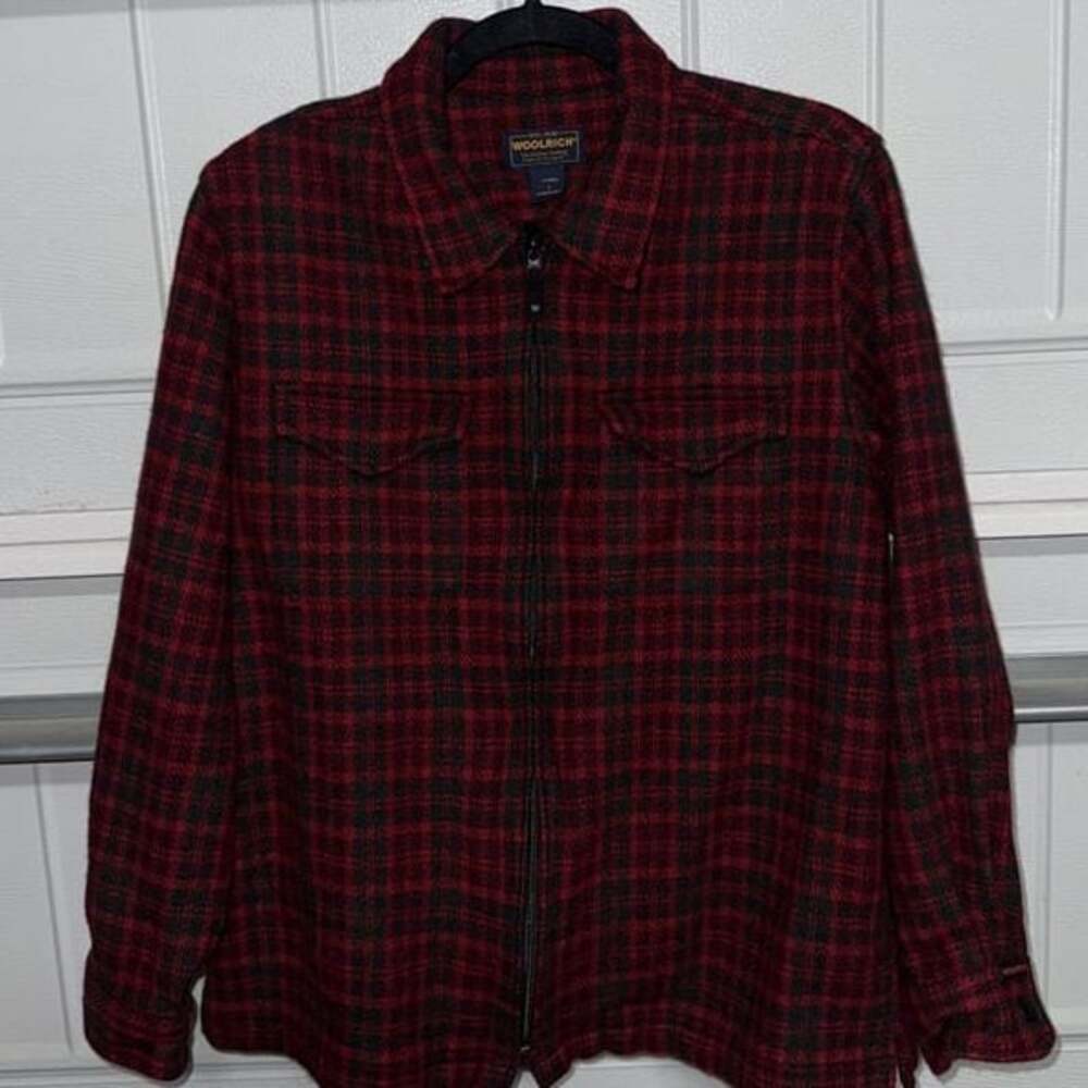 Vintage Woolrich Women’s Red Plaid Wool Blend Zip Shacket (L)